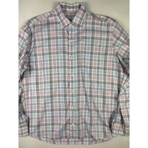 Peter Millar Button Down Shirt Large Pink Blue Grey Plaid Long Sleeve